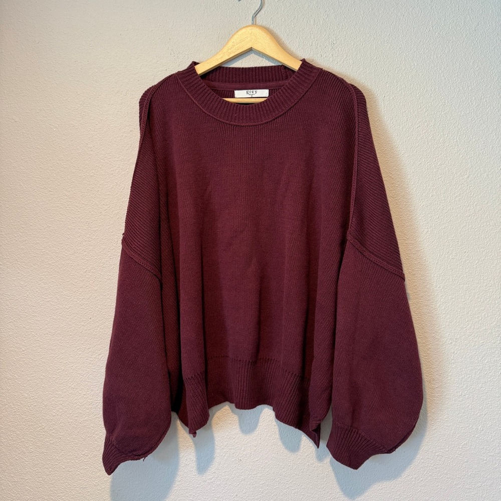 Grey Bandit Burgundy Oversized Knit Sweater XL Balloon Sleeve IMC4933TGB
